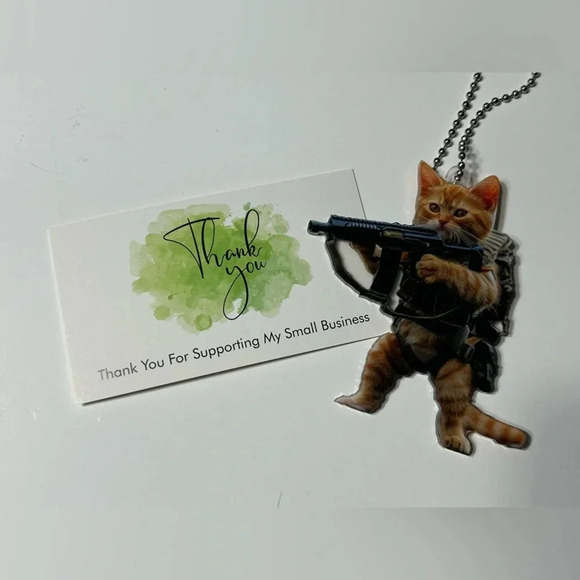 Tactical Cat Acrylic Keychain 😾🔫🪖🔑 - Picture 5 of 5